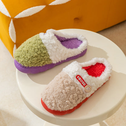 Cotton Slippers for Women, Autumn and Winter New Color Matching Home Indoor Non-Slip Warm Home Thick-Soled Plush Slippers for Men