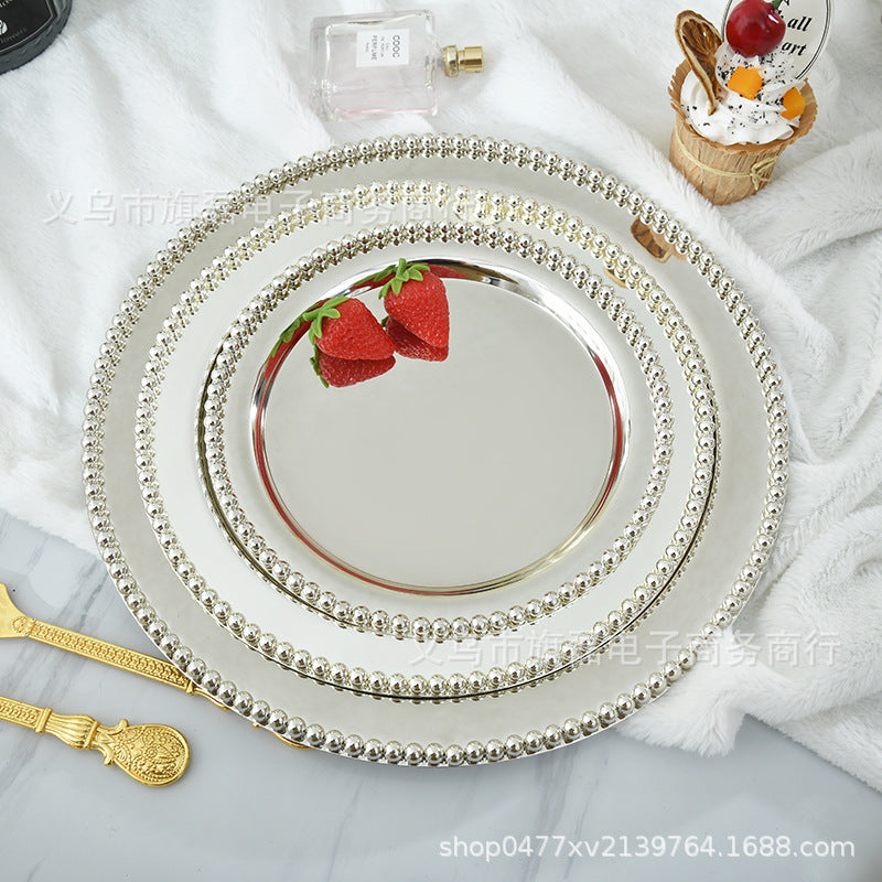 European-style metal bead spot snack cake plate silver-plated fruit plate afternoon tea cake jewelry tray photo props