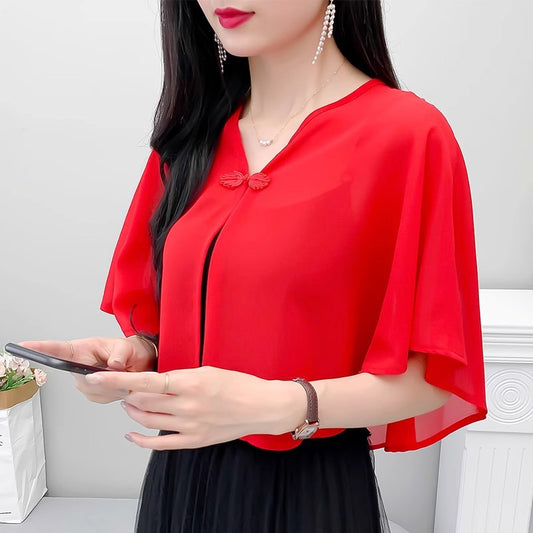 Thin Small Shawl Summer Dress with Sling Skirt Air-conditioning Shirt Women's Cardigan Outer Chiffon Ethnic Style Silver Buckle Small Coat by PDG ibma