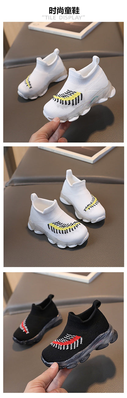 Spring LED lights men's and women's children's shoes factory direct breathable fly woven socks shoes luminous sports shoes spot