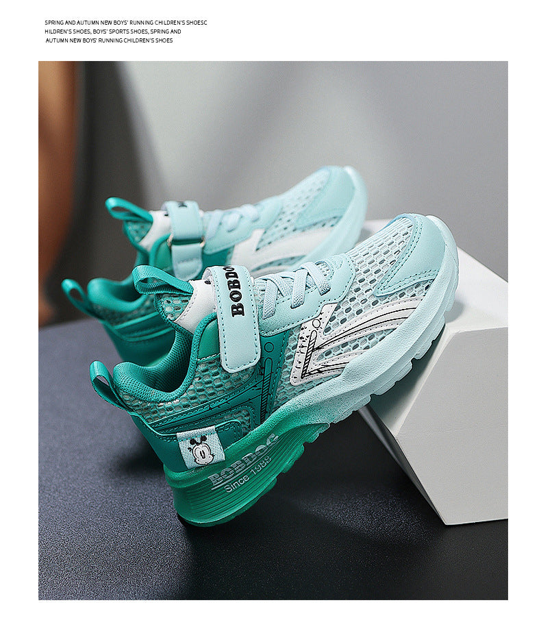 Babu bean children's shoes boys sneaker summer 2025 new hollow single mesh breathable mesh shoes big children's shoes
