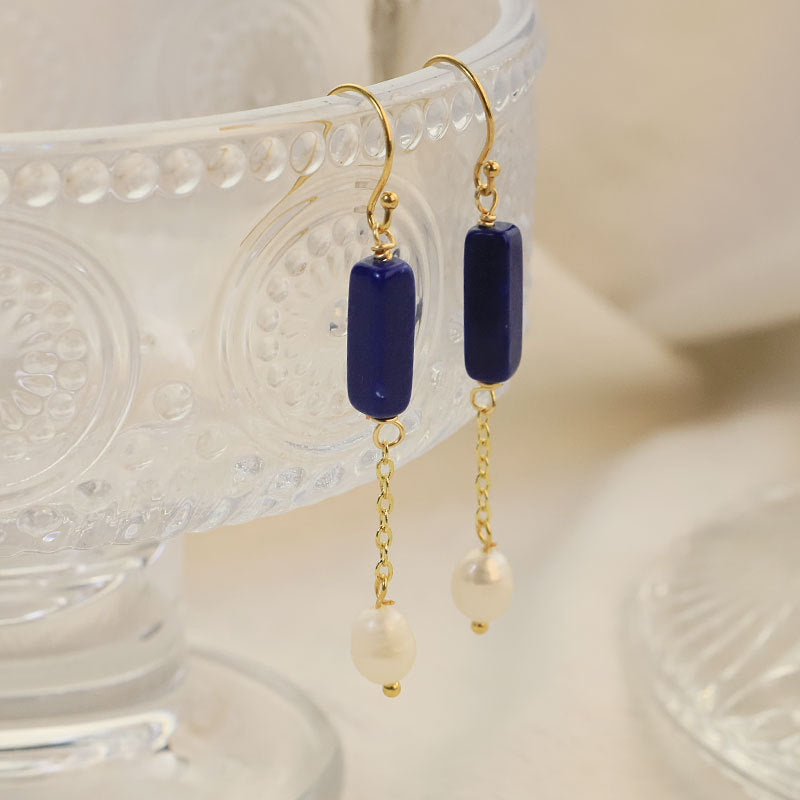 Glseevo Lapis Lazuli Natural Freshwater Pearl Earrings Accessible Luxury High-End Earrings Niche Retro Elegant Earrings