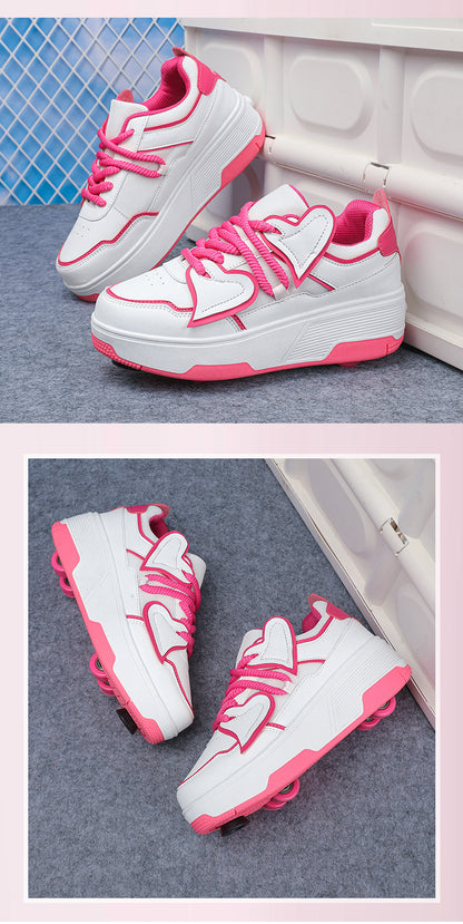 Cross-Border Supply of New Children's Four-Wheel Roller Skates for Girls and Primary School Students with Brakes and Invisible Pulley Sports Shoes