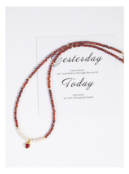 Natural Freshwater Pearl Necklace Imported Zircon Beaded Cutting High-grade Sense Exquisite All-match Love Pendant Necklace Women