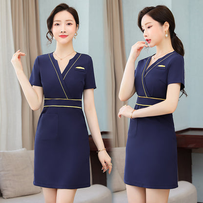 Business Wear dress 2023 Summer Women's Short-sleeved Temperament High-end Hotel Front Desk Beauty Salon Jewelry Shop Work Clothes