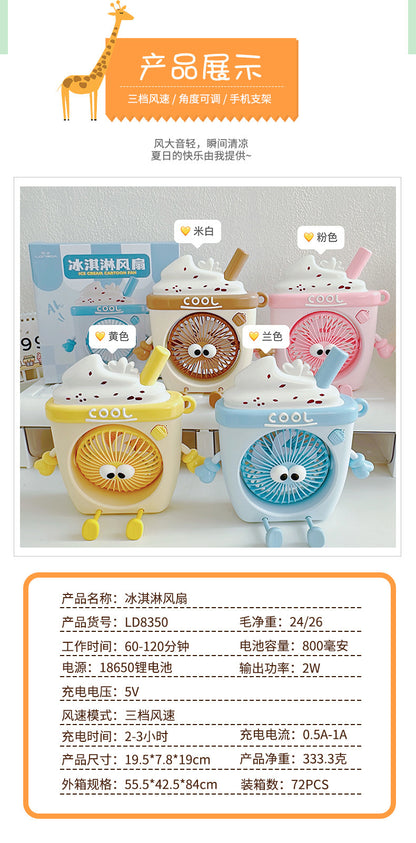 Food Toy Series Cartoon Electric Fan Summer Small Dormitory Fan USB Mini Fan Portable Handheld Fan