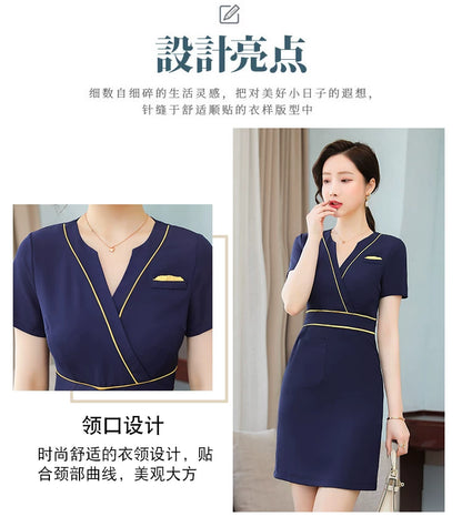 Business Wear dress 2023 Summer Women's Short-sleeved Temperament High-end Hotel Front Desk Beauty Salon Jewelry Shop Work Clothes