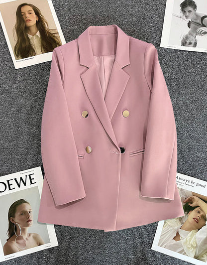 Green Metal Buckle Korean Style 2024 Spring and Autumn New Milk White Suit Jacket Women's Casual All-match High-end Suit