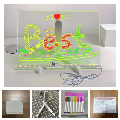 Children's Transparent Luminous Large Writing Board Household Erasable Small Whiteboard Acrylic Stand Message Board Cartoon with Light