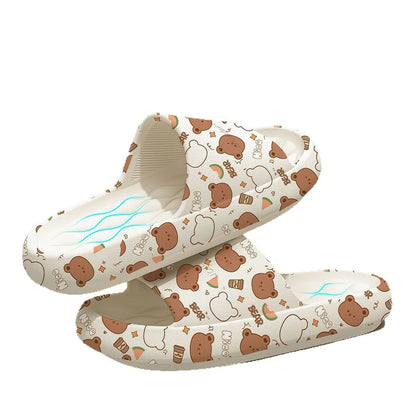 Happy Bear Slippers Women's 2025 New Home Use Indoor Anti-Slip Anti-Odor Beach Wear Thick Sole Couple Bathroom