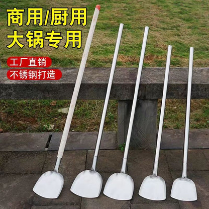 Stainless Steel Shovel Stir-frying Shovel Long Steel Handle Sketch Iron Shovel Kitchenware Hotel Large Sketch Thickened Stainless Steel Sketch