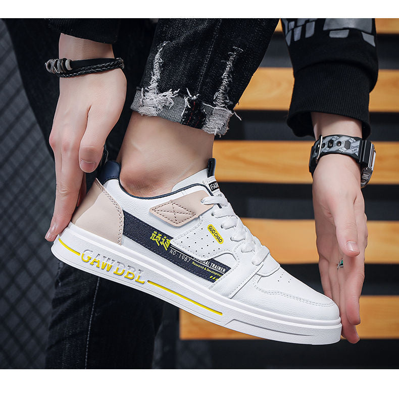 Men's Shoes Korean Style Trendy All-match Trendy Shoes Sports Winter 2023 New White Shoes Skate Shoes Waterproof Casual Leather Shoes