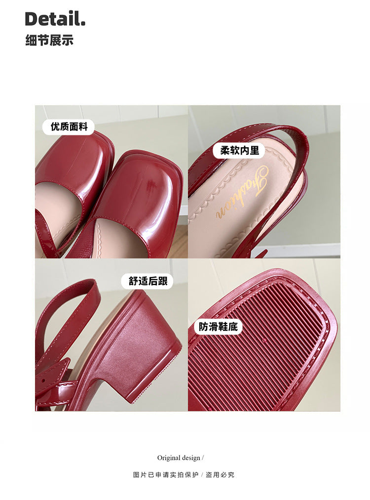 Southeast Asia New Style Baotou Wedge Buckle Fashion All-match Mary Jane Thick Heel Shallow Mouth Shoes for Women Summer