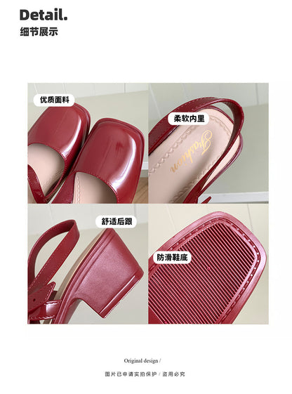 Southeast Asia New Style Baotou Wedge Buckle Fashion All-match Mary Jane Thick Heel Shallow Mouth Shoes for Women Summer