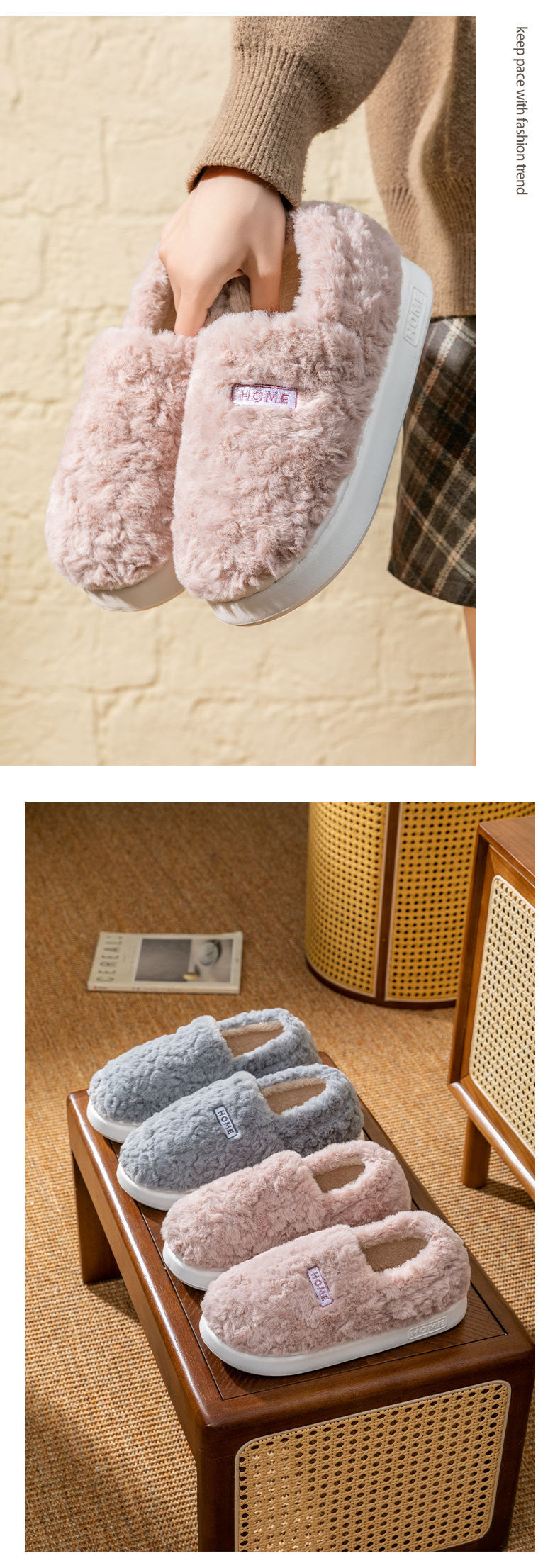 Women's Winter Indoor Warm Non-Slip Thick-Soled Cotton Slippers with Heel Cover, Maternity Cotton Shoes, Plush Outdoor Cotton Shoes for Men