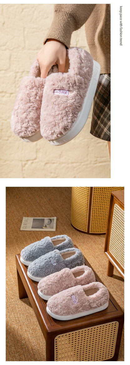 Women's Winter Indoor Warm Non-Slip Thick-Soled Cotton Slippers with Heel Cover, Maternity Cotton Shoes, Plush Outdoor Cotton Shoes for Men