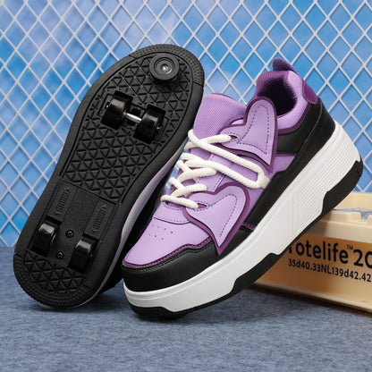 Girls' Roller Shoes Autumn and Winter New Model Children's Four-Wheel Automatic Sliding Skates for Older Kids Sports Roller Shoes