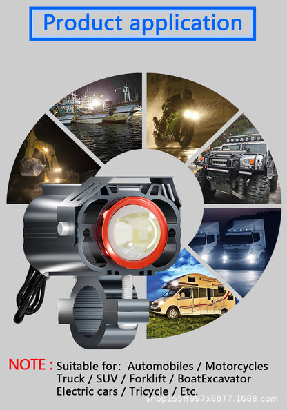 Cross-Border Motorcycle Led White and Yellow Double Low Beam Big Face Cat External Electric Vehicle Spotlight Headlight Modification