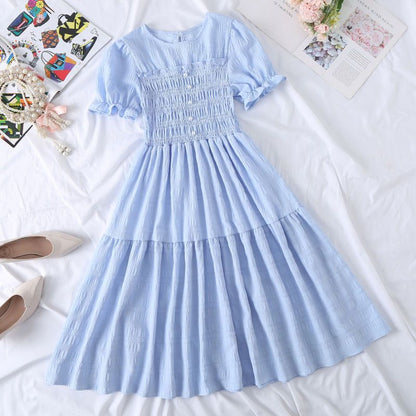 Chiffon Short-sleeved Dress for Women New ins Sense Niche Mid-length French Douyin Slimming Look Skirt