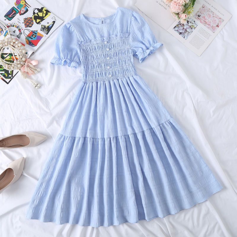 New Design Niche Skirt, Feminine, Slim Waist, French Mid-length, Western Style Short-sleeved Dress
