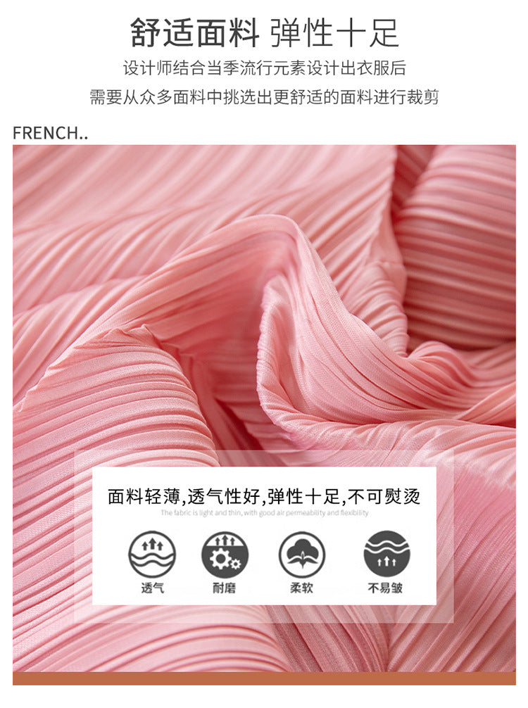 High-End Elegant Pleated Dress for Women, 2026 Summer New French Style Short-Sleeve Floral Dress