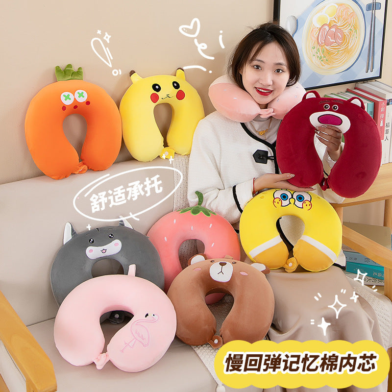 Neck Pillow Travel Memory Foam U-shaped Pillow Cartoon Gift Sponge Sleeping Neck Pillow Embroidery Slow Rebound Nap Pillow
