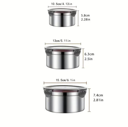 Cross-Border Stainless Steel Crisper Food Storage Box Refrigerator Sealed Box Fruit Lunch Box Lunch Box Korean Three-Piece Set