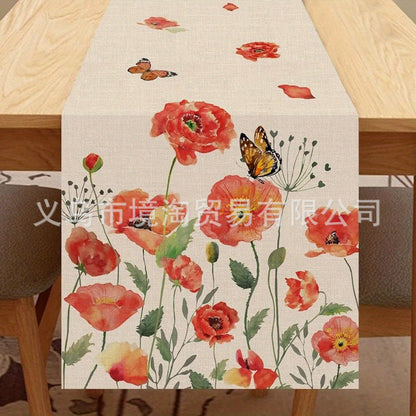 Linen Table Runner Pastoral Flower Lemon Summer Home Dining Table Outdoor Decoration Printed Tablecloth Table Runner
