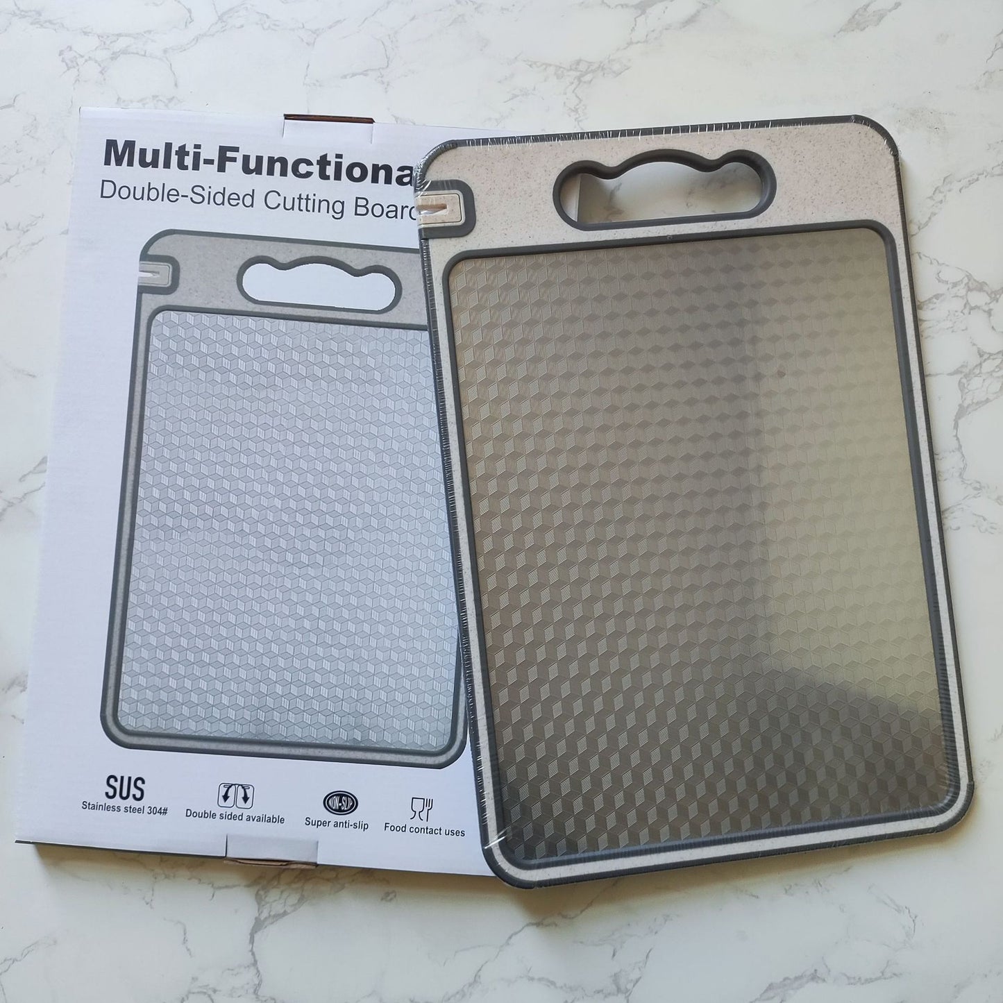 New in stock Amazon Explosions 3D Pattern Stainless Steel Cutting Board Titanium Cutting Board 304 Double-sided Cutting Board