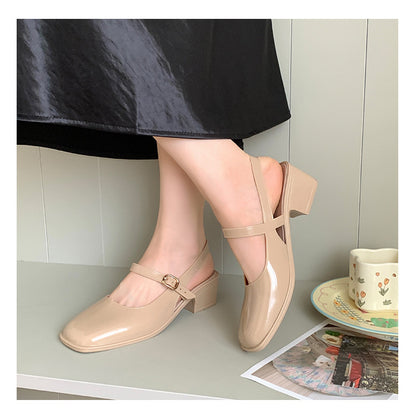 Cross-border Square Thick Heeled Baotou Sandals Women's 2025 Foreign Trade New Summer Fashion Women's Shoes Mary Jane Shallow Mouth Shoes