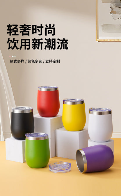 304 Stainless Steel Eggshell Cup Portable Cross-Border U-Shaped Wine Thermos Cup 12oz Cup American Style Wholesale Aviation Cup