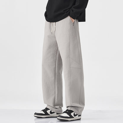 Danpaoni | summer thin casual pants men's American fashion retro loose straight pants elastic waist youth pants
