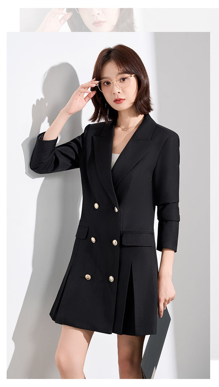 French Hepburn Style Small Black Dress High Sense High Cold Royal Sister Fried Street Small Fragrance Style Pleated Professional Suit dress Summer