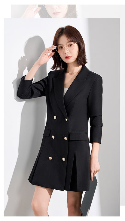 French Hepburn Style Small Black Dress High Sense High Cold Royal Sister Fried Street Small Fragrance Style Pleated Professional Suit dress Summer