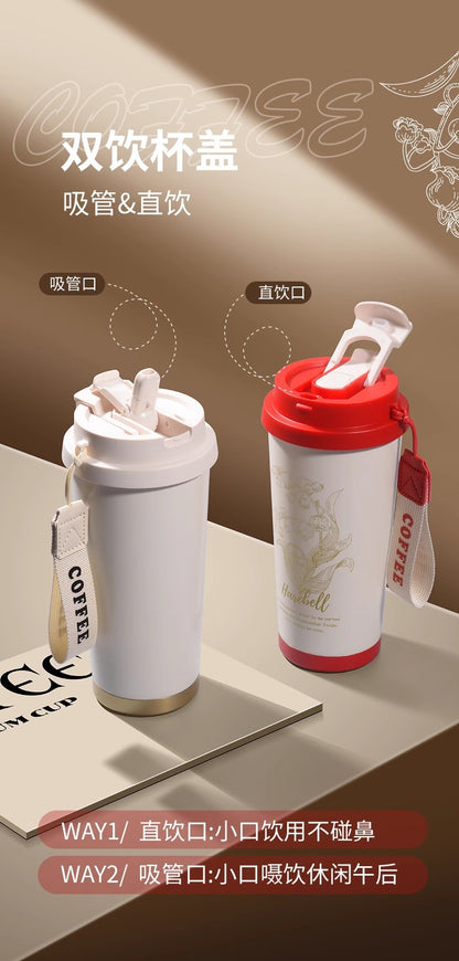 316 stainless steel Lily of the valley coffee cup double vacuum thermos cup high color value outdoor portable accompanying double drinking cup