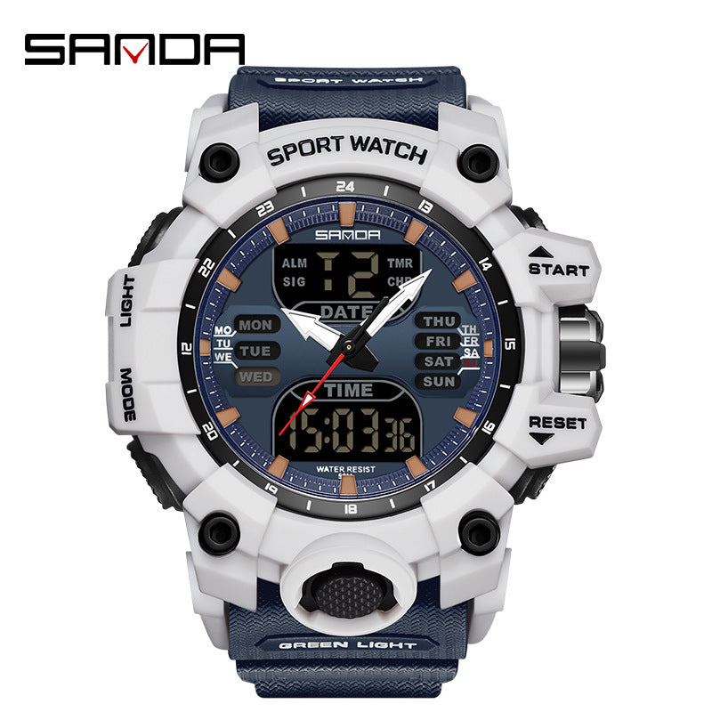 Sanda Hot-Selling Watch Korean Version Student Party Multi-Functional Waterproof Alarm Clock Electronic Watch Cool Dual Display Luminous Sports Watch by PDG ibma