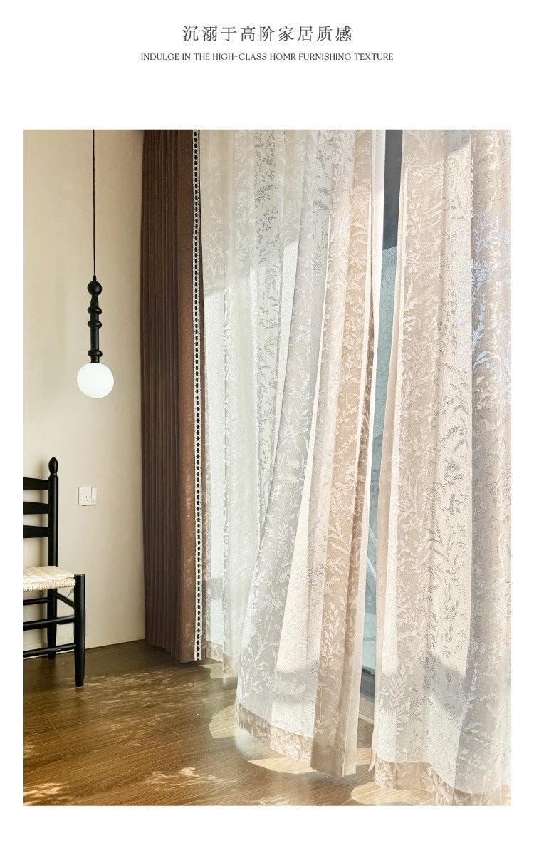Ankra Brown Shading Bedroom Curtain New Full Shading Living Room High-Level Light Luxury Chenille Cream Curtain