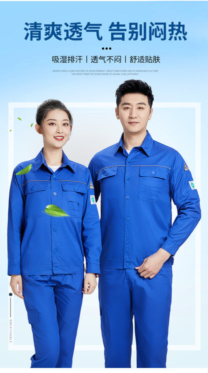 Pure cotton summer anti-static card pocket work clothes gas station filling station thin gas petrochemical long sleeve labor protection clothing