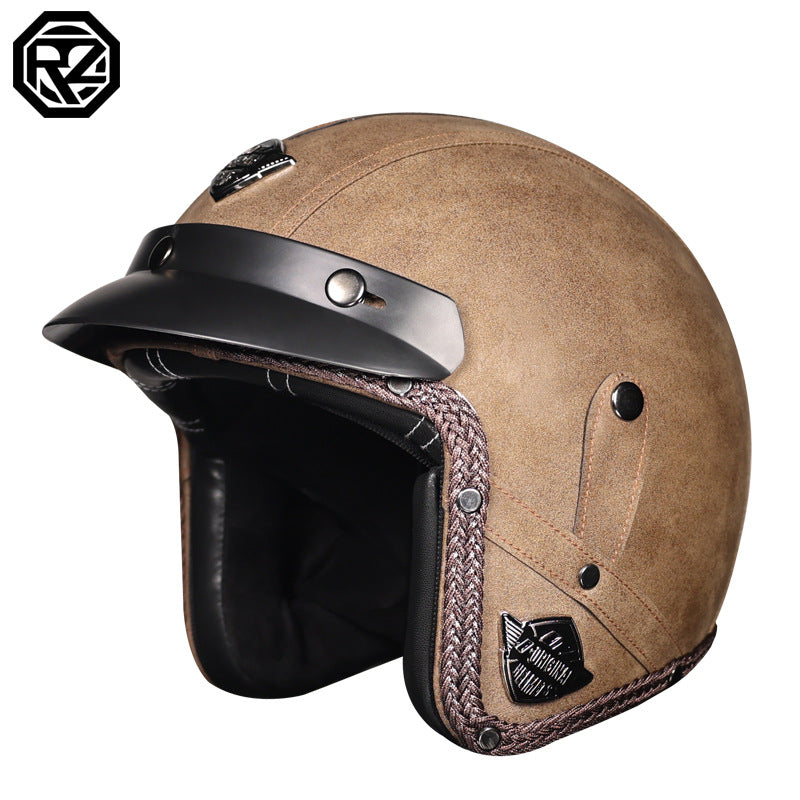 3C Certification Retro Prince Cruise Motorcycle 3/4 Helmet Half Helmet Scoop Helmet Leather Helmet Safety Four Seasons
