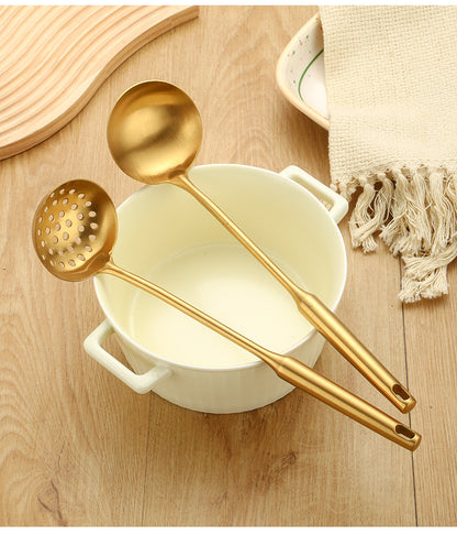 Stainless Steel High-grade Soup Leak Hot Pot Spoon Thickened Soup Spoon Golden Large Soup Spoon Titanium Plated Golden Soup Spoon Golden Spatula Spoon