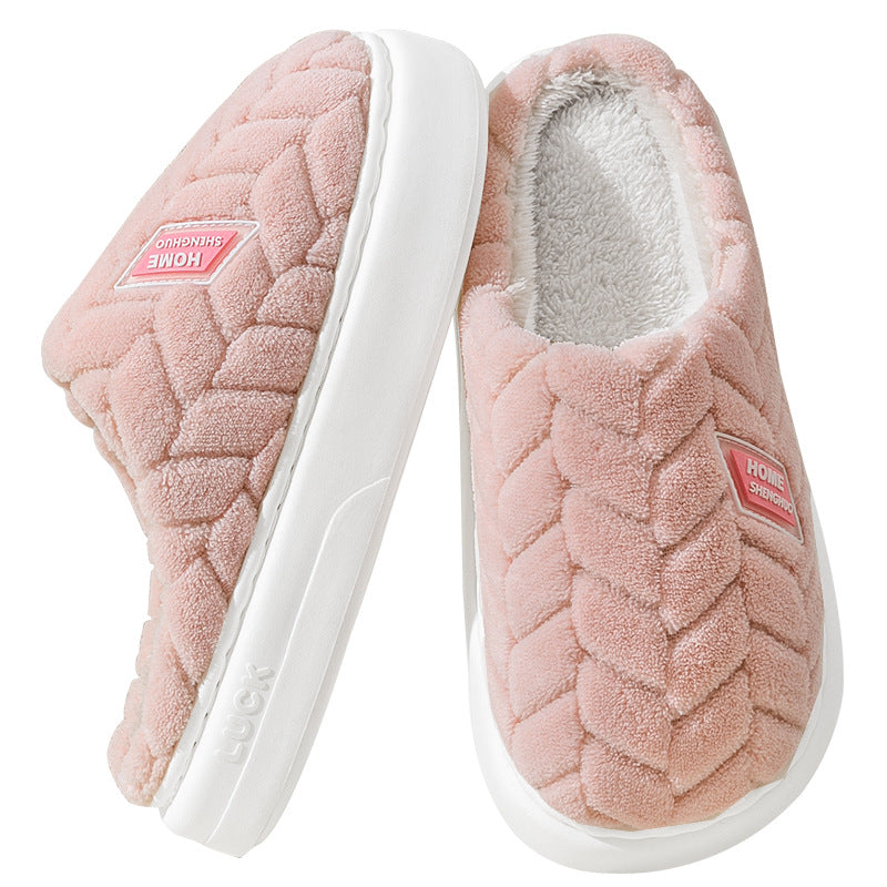 Cotton Slippers for Women in Autumn and Winter New Style Baotou Thick-Soled Indoor Home Warm Anti-Slip Couple Style Plush Slippers for Men