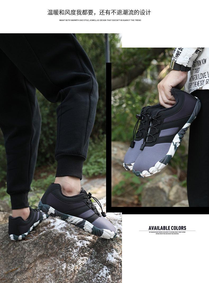 Outdoor Snow Boots, Home Cross-Border Winter New Style, Non-Slip Short Style, Fleece-Lined Warm Cotton Shoes, Thick-Soled Barefoot Five-Toe Shoes