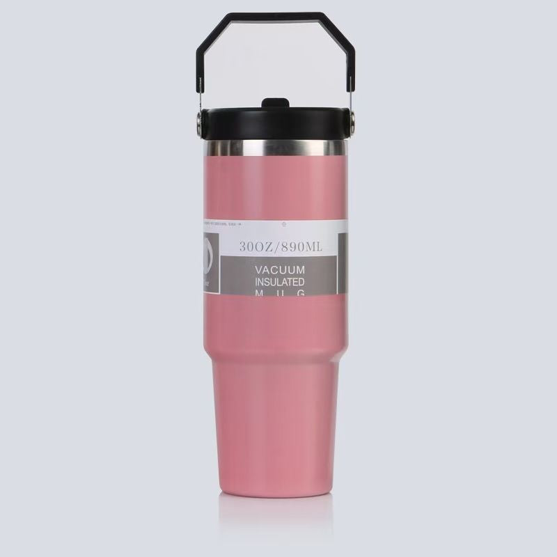Cross-Border 30oz Stainless Steel Car Cup Large Capacity Car Portable Ice Cup with Straw Single Drink Thermos Cup