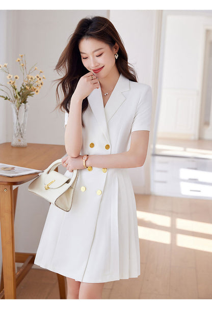 French Hepburn Style Small Black Dress High Sense High Cold Royal Sister Fried Street Small Fragrance Style Pleated Professional Suit dress Summer