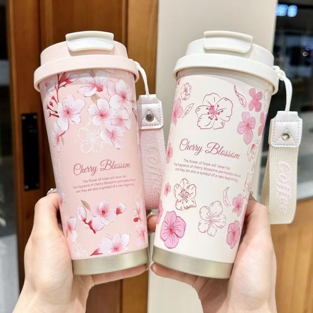 316 stainless steel lily of the valley coffee cup girls high color value double drinking straw cup car gift cup customization