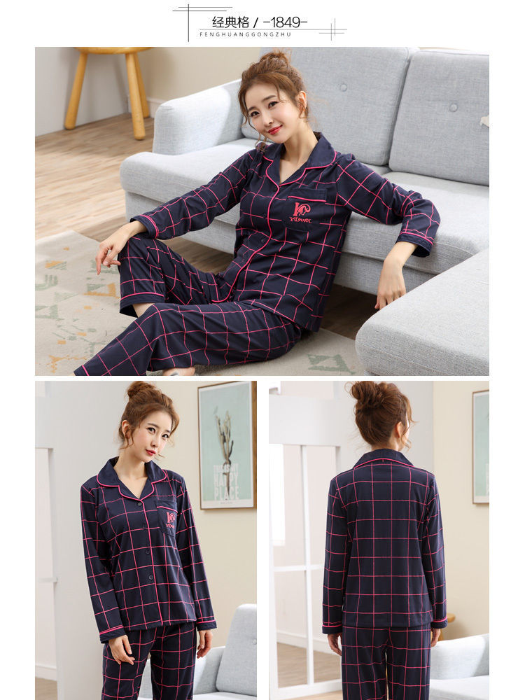 Autumn and Winter Women's 100 Pure Cotton Pajamas Women's Loose Cardigan for Middle-aged and Elderly Mothers Spring and Autumn Long-sleeved Casual Home Clothes