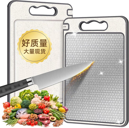 Amazon Cross-border Explosions Stainless Steel Wheat Straw Double-sided Cutting Board Thickened Anti-skid Cutting Board Cutting Board Source Factory
