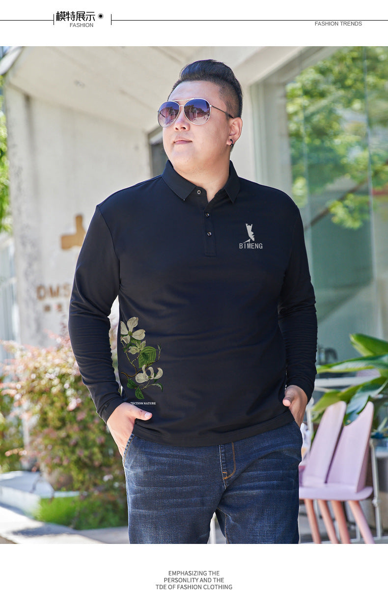 Fat guy lapel long-sleeved T-shirt men's plus size polo shirt fat youth autumn T-shirt bottoming shirt