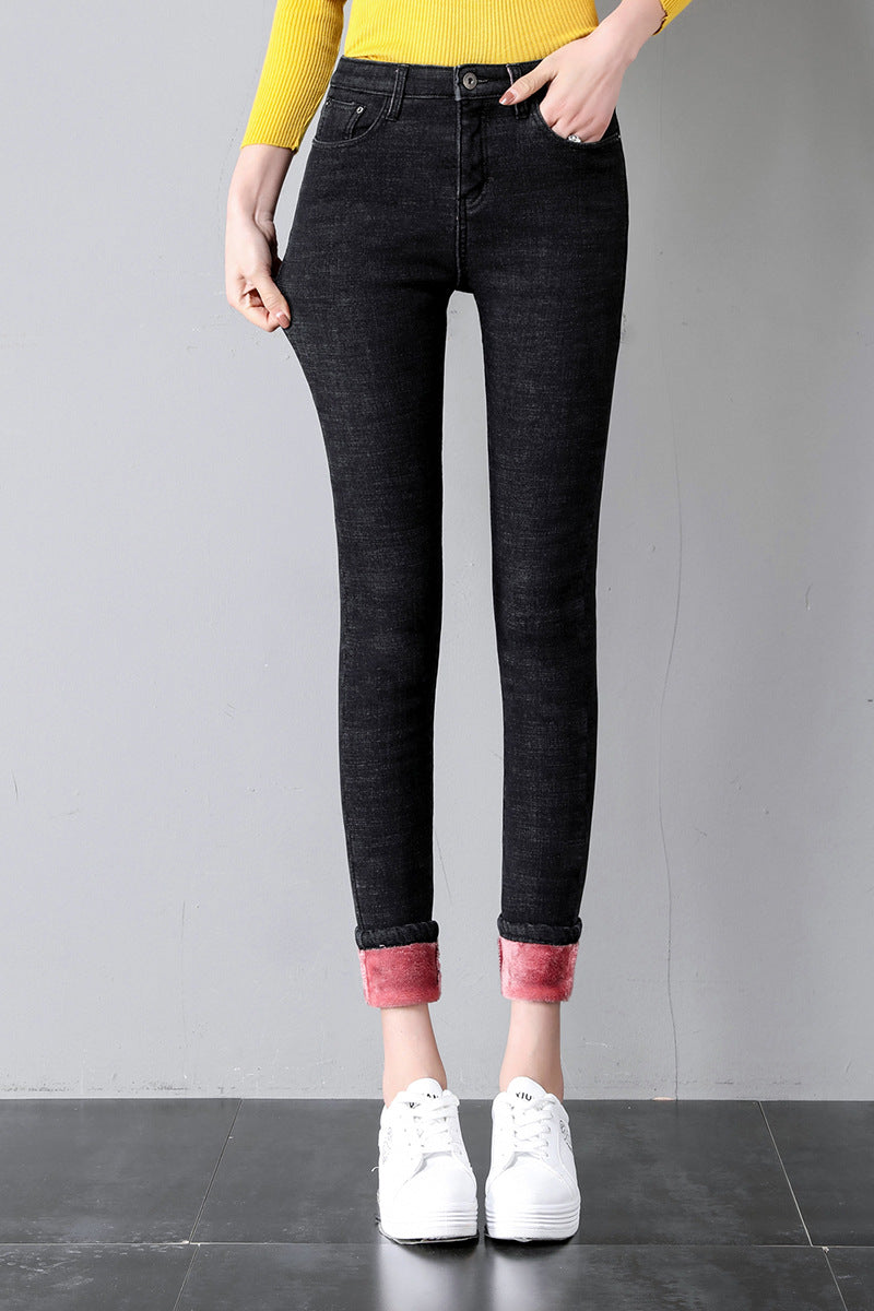 High Waist Jeans Women's Trousers Spring and Autumn 2023 New Winter Fleece-lined Slim-fit Slimming Pencil Pants Thick