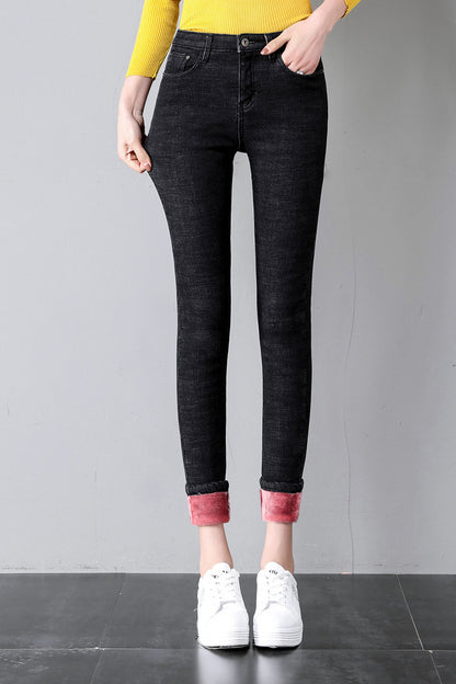 High Waist Jeans Women's Trousers Spring and Autumn 2023 New Winter Fleece-lined Slim-fit Slimming Pencil Pants Thick